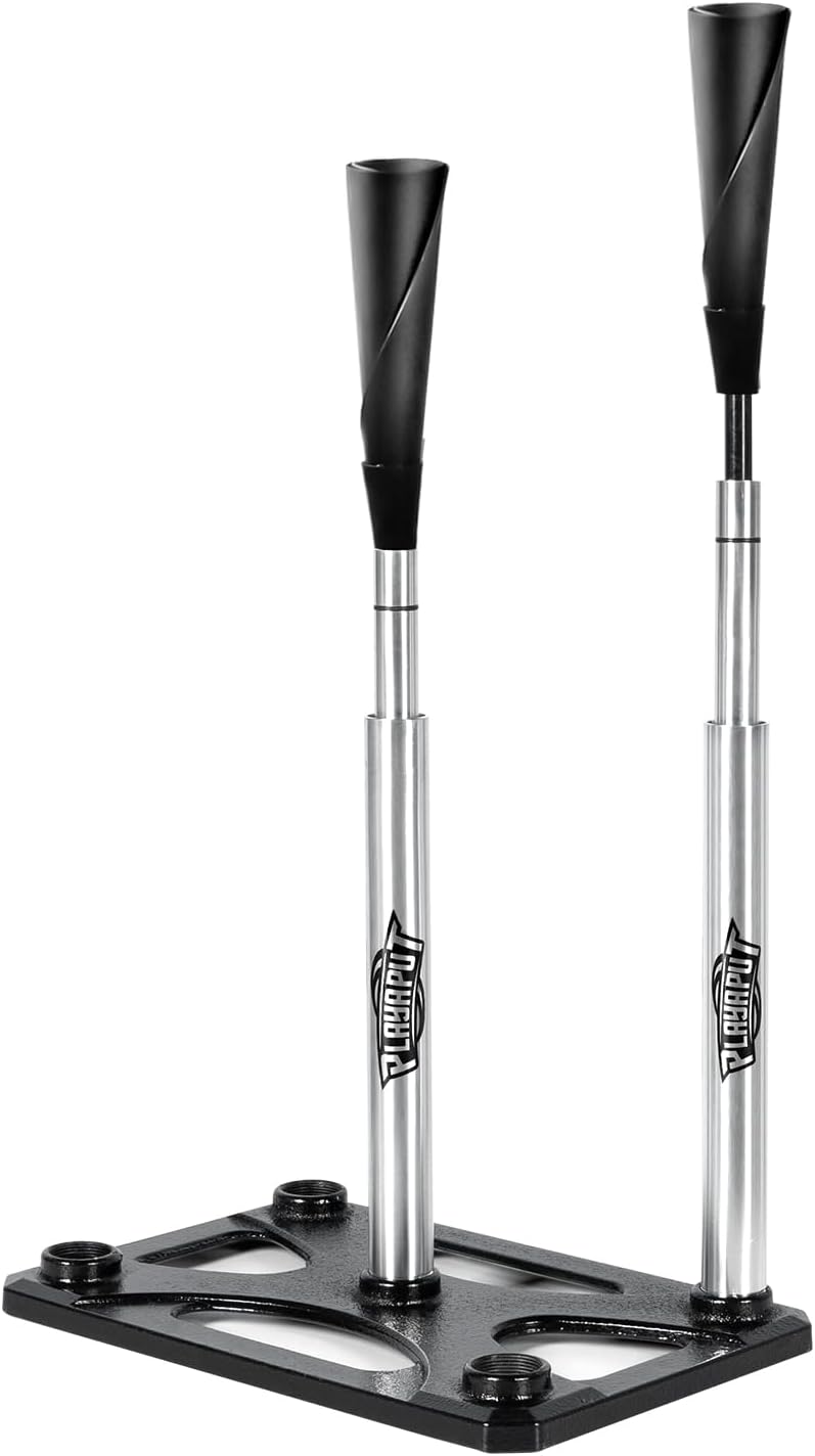 PLAYAPUT 5 Position Batting Tee,Hitting Tee Height Adjustable 24-46 Inch Baseball Tee with 2 Rubber Top,Aluminum Pole,Metal Base Softball Tee for All Players Practice Inside, Middle,Outside - Image 1